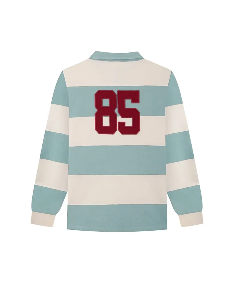 Camisa polo listrada de rugby para meninos, tamanho 85 oceano