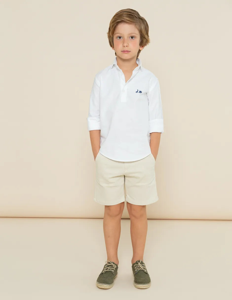 Camisa polera niño algodón blanco