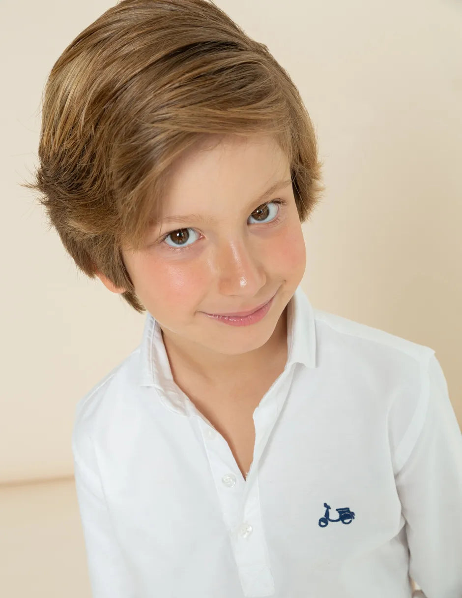 Camisa polera niño algodón blanco