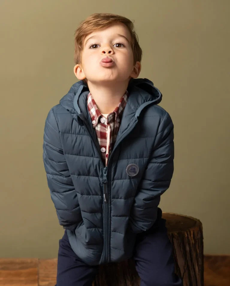 Jaqueta jeans acolchoada infantil com capuz