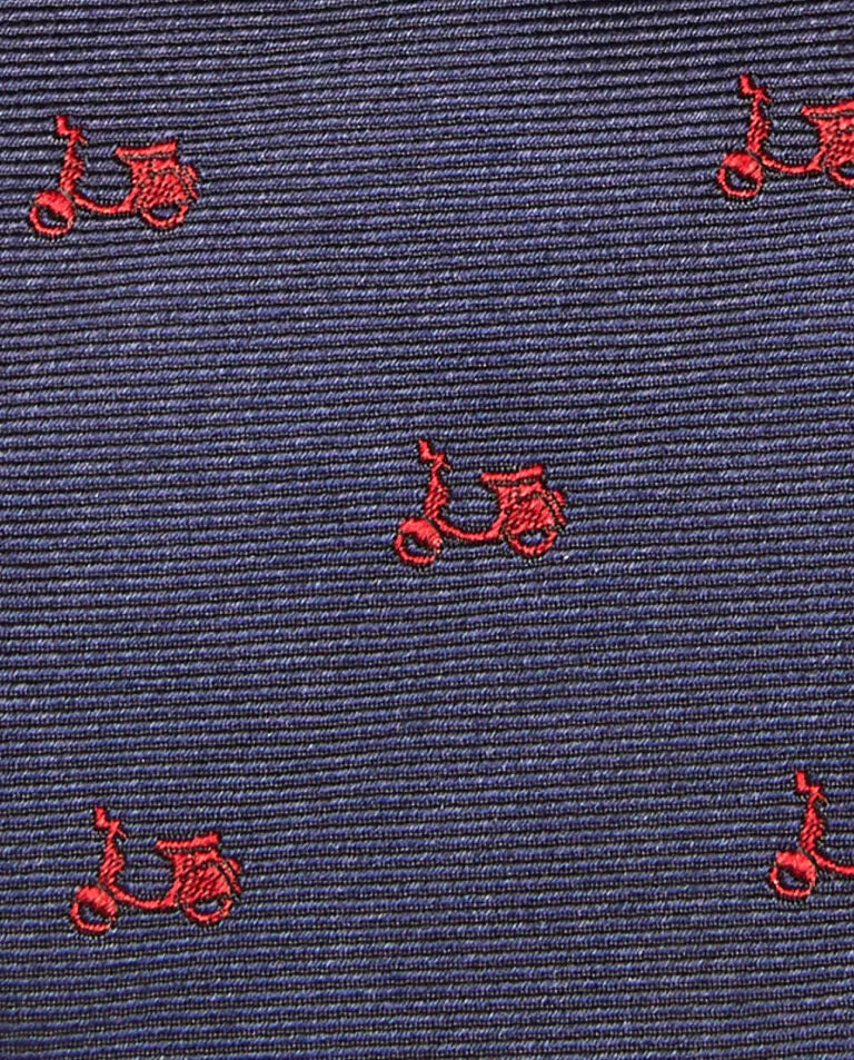 Corbata con motos de seda azul marino