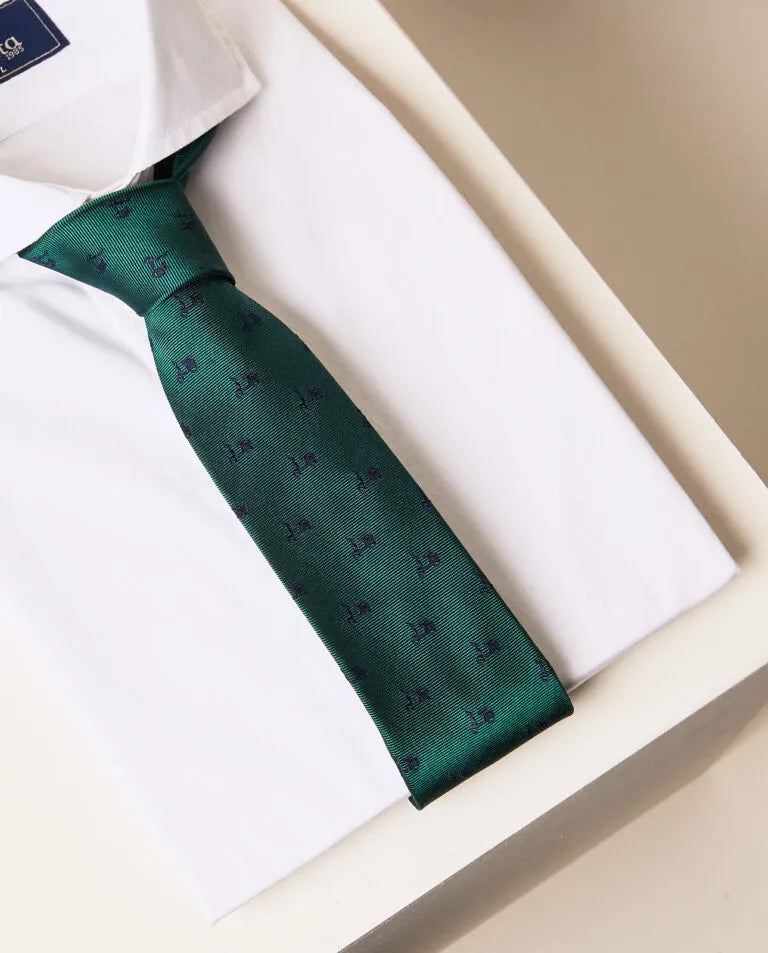 Corbata con motos de seda verde