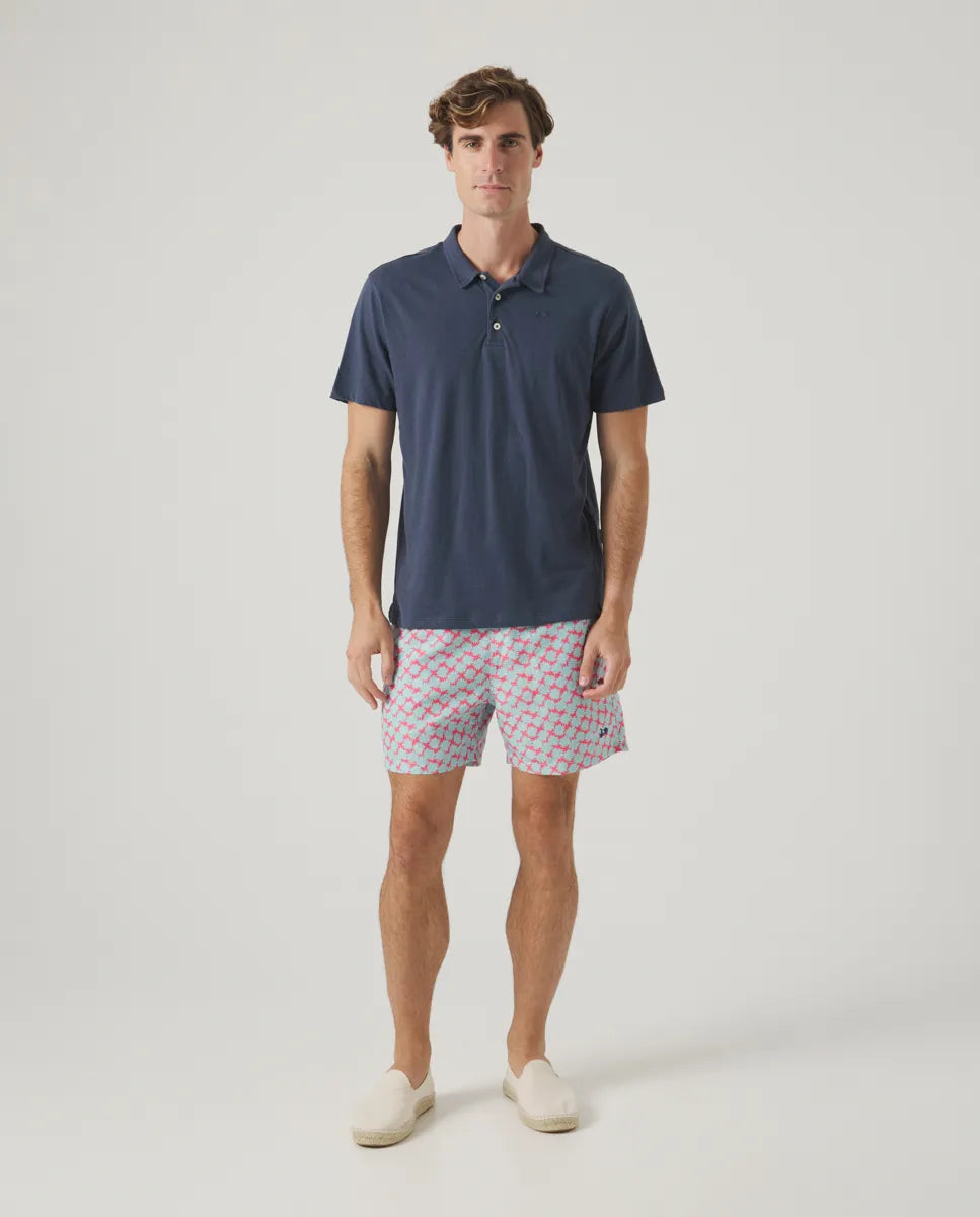 Polo para hombre azul marino en mezcla de lino y algodón