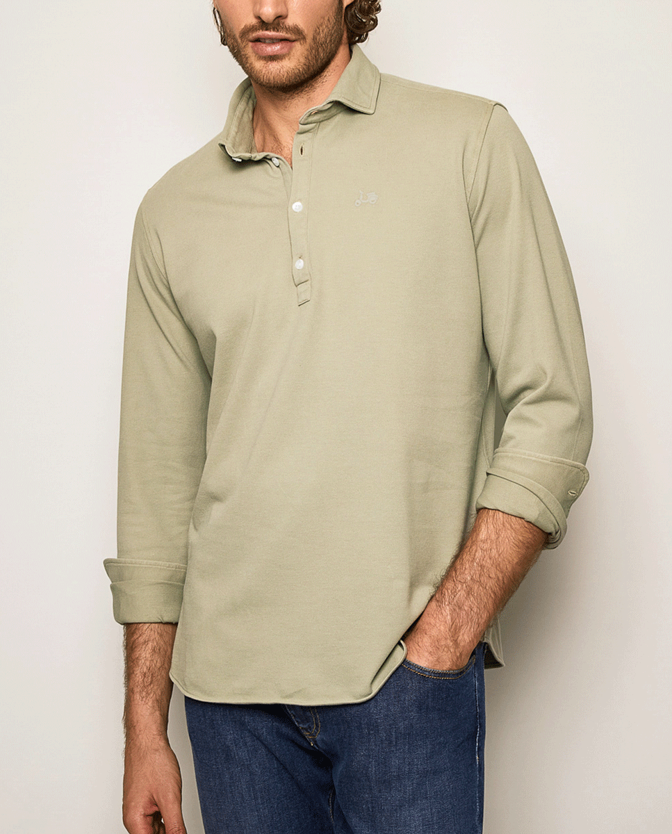 Camisa polera piqué garment dyed khaki