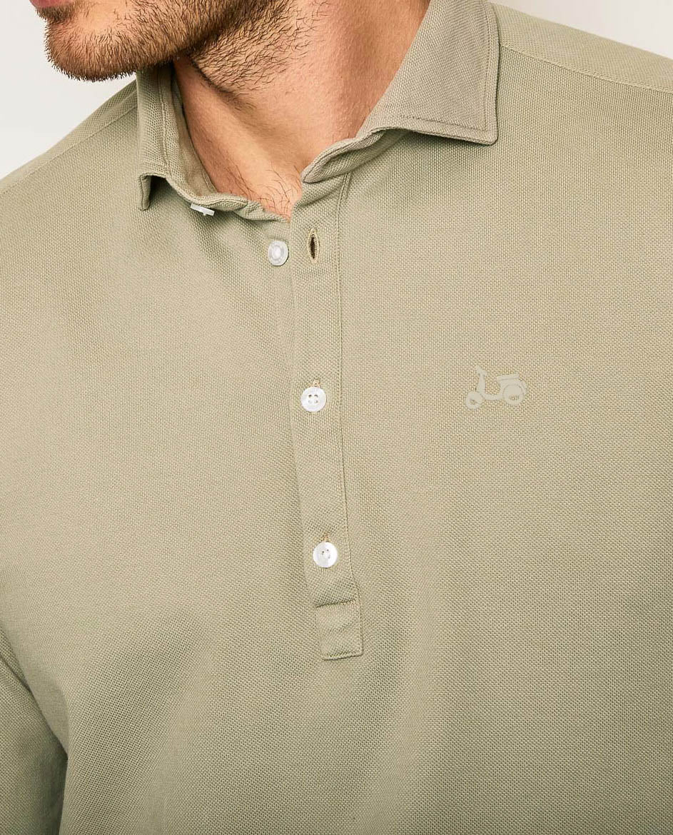 Camisa polera piqué garment dyed khaki