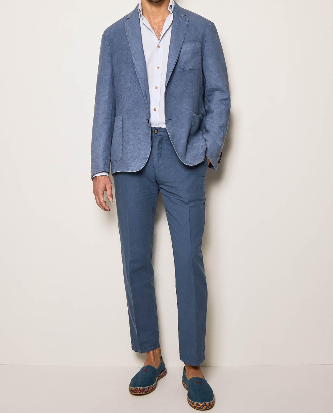 Pantalón lino algodón marino