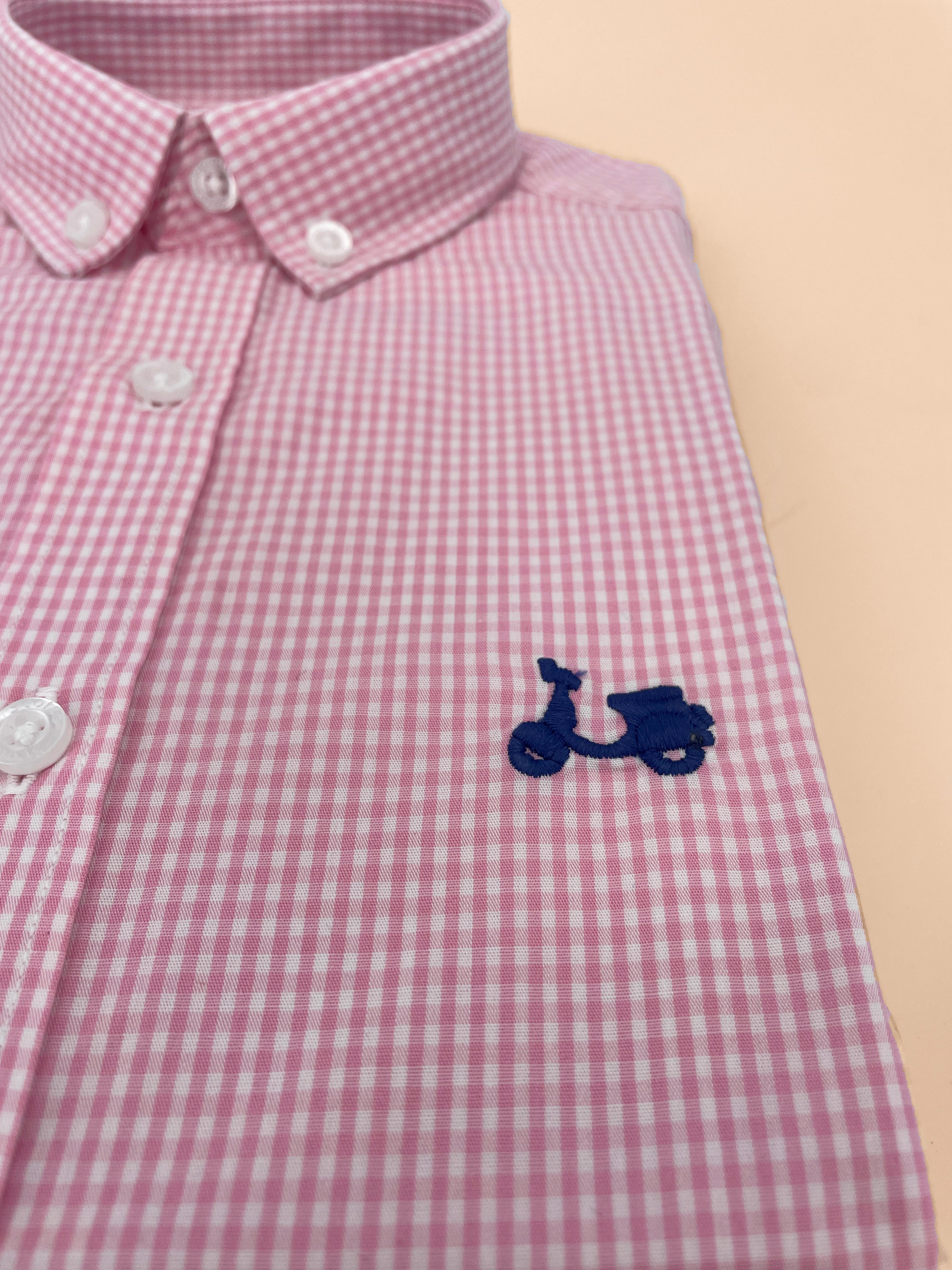 Camisa xadrez rosa para menino