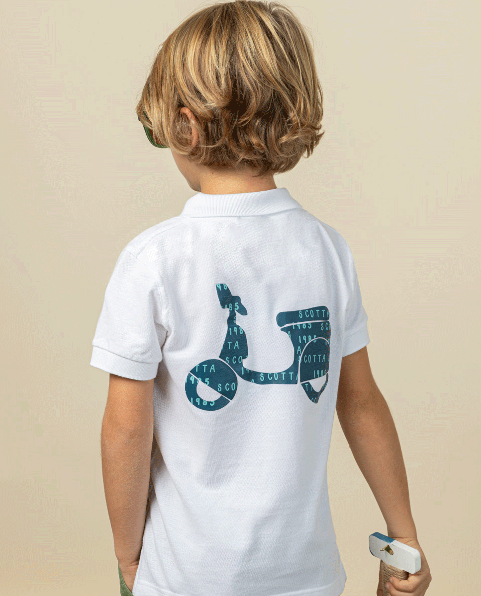 Polo niño logo moto blanco