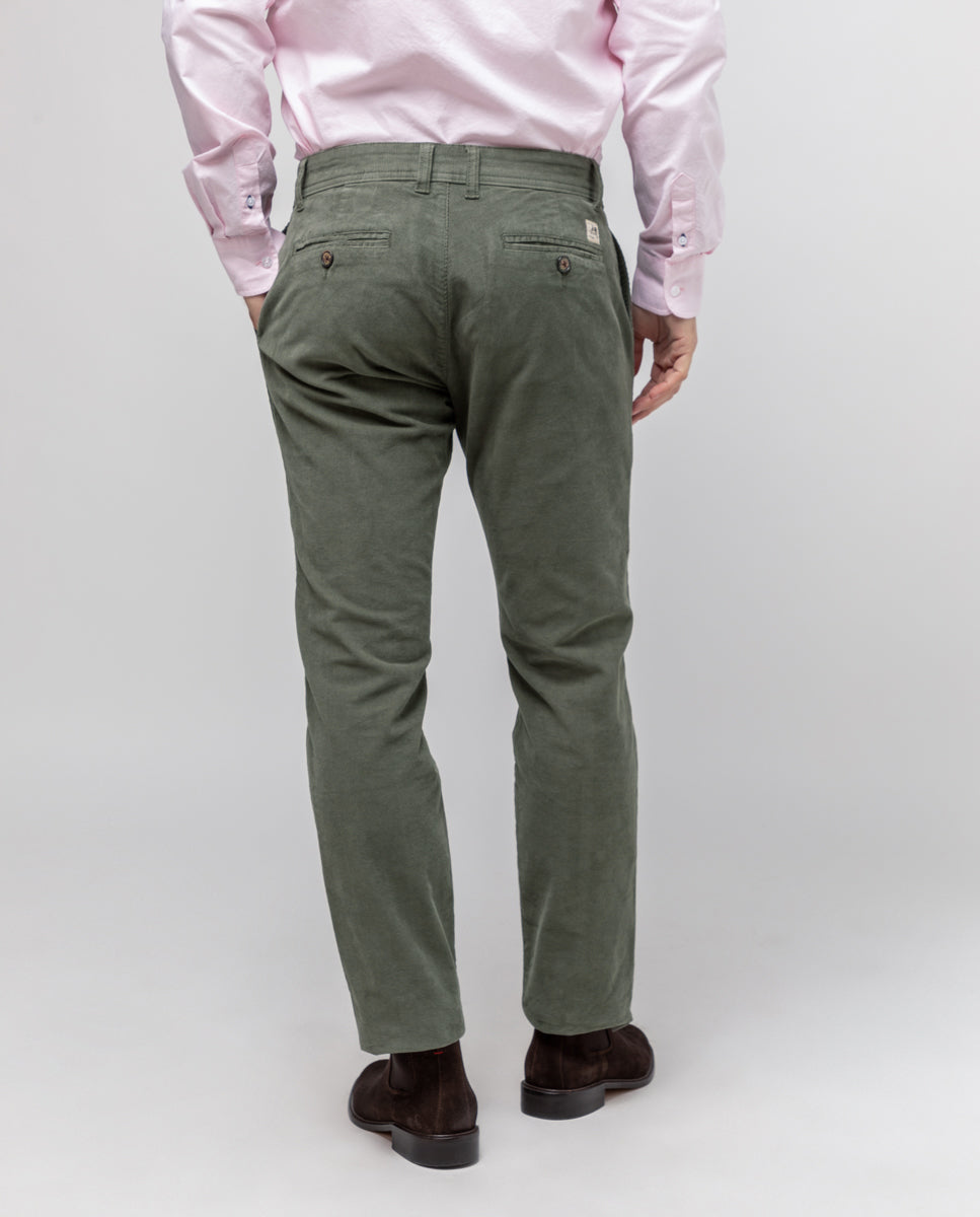 Calça plissada de veludo cotelê verde