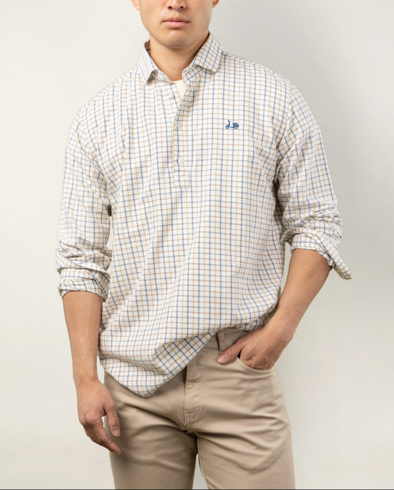 Camisa polo azul viyela